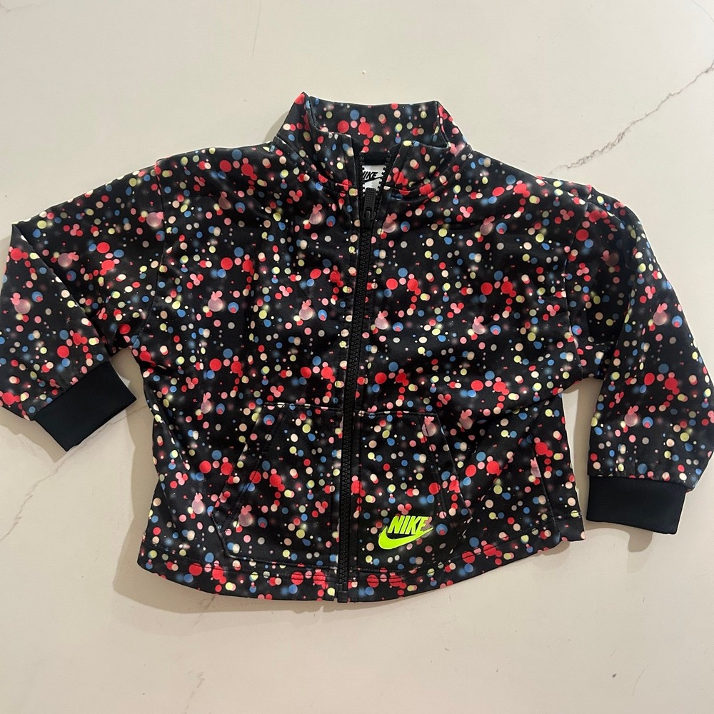 Nike Girls Black Multi-Color Dot Lightweight Zip Up Jacket 24 Month